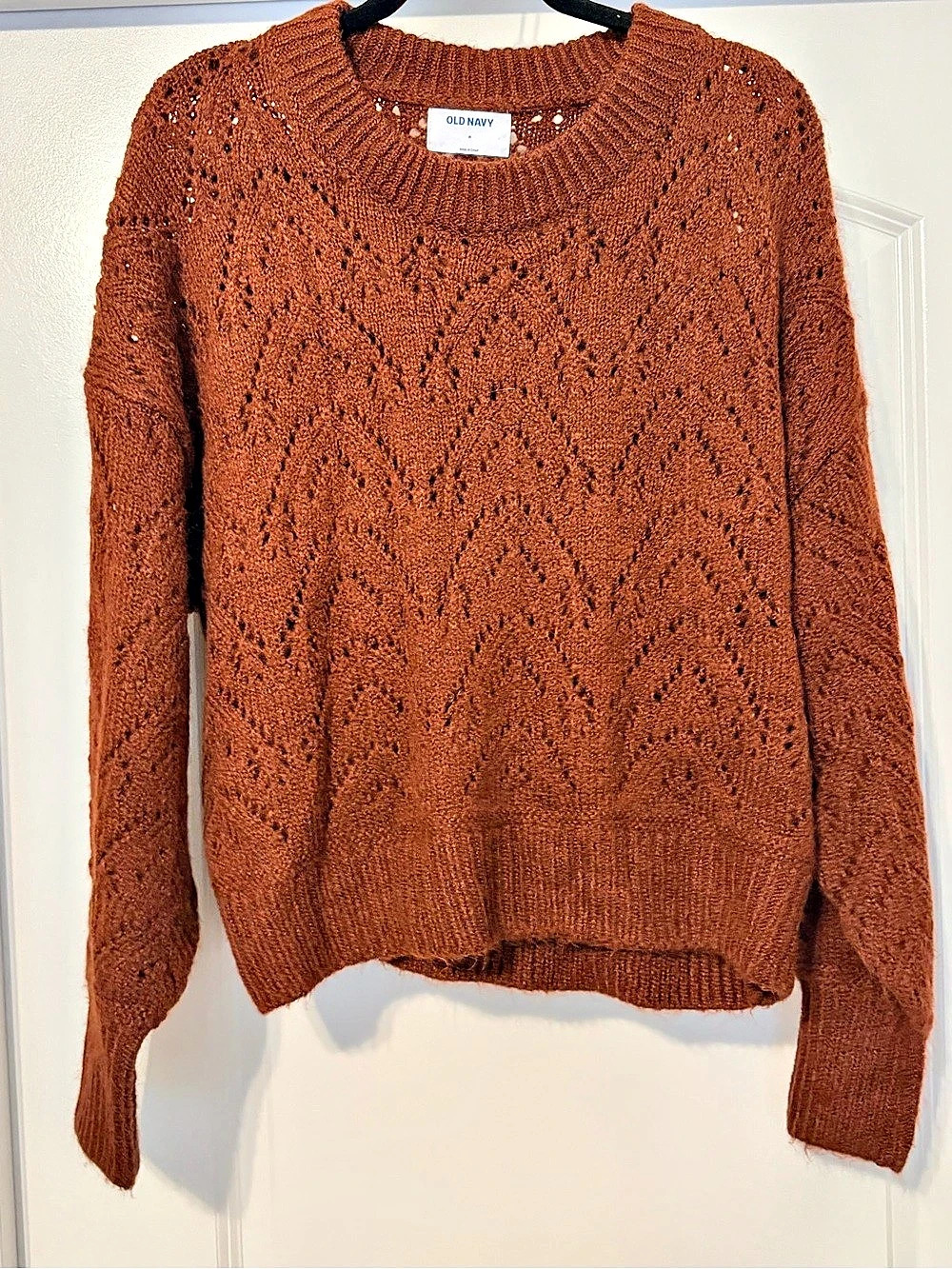 Old Navy Cozy Pointelle-Knit Crew-Neck Sweater Medium Brown